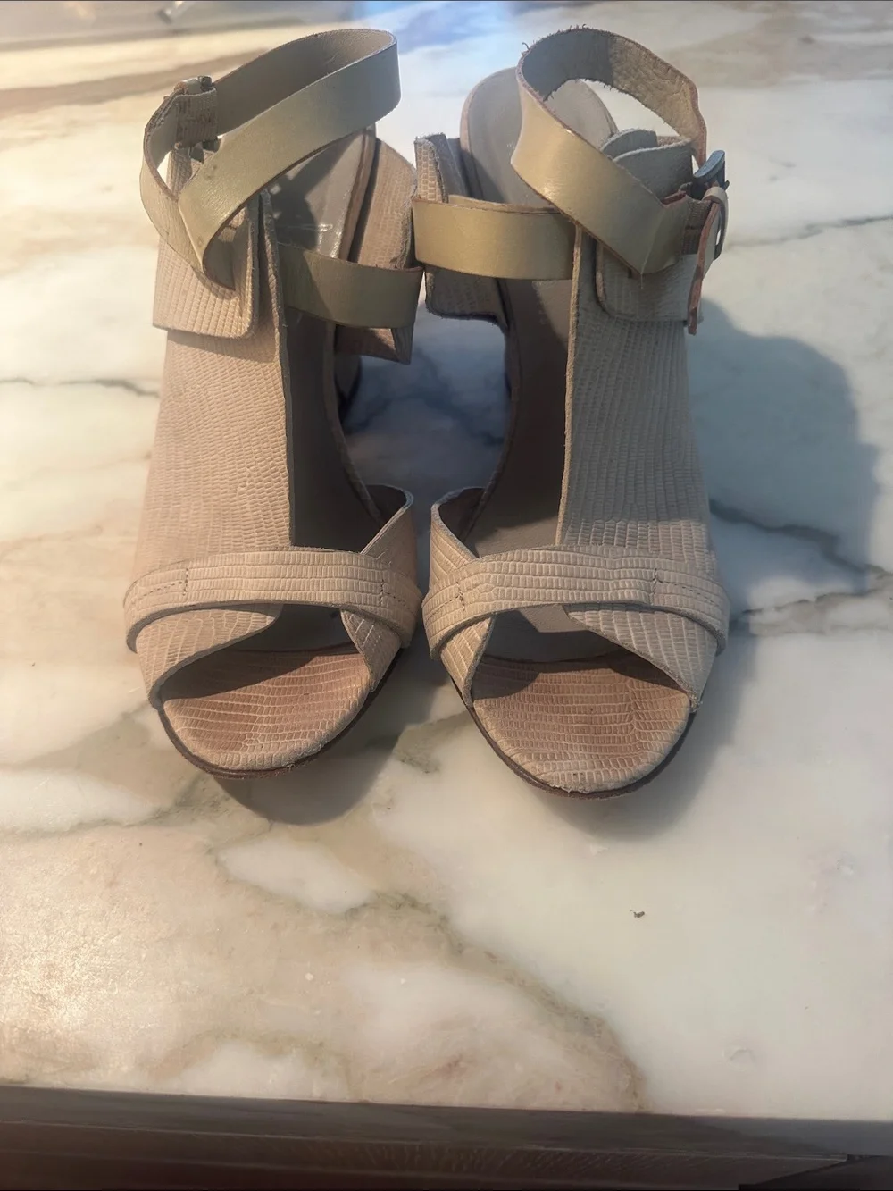 Zero + Maria Cornejo Cream Textured Wedge Sandals with Ankle Strap